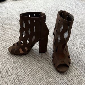 Brown Suede Women's Heeled Sandals